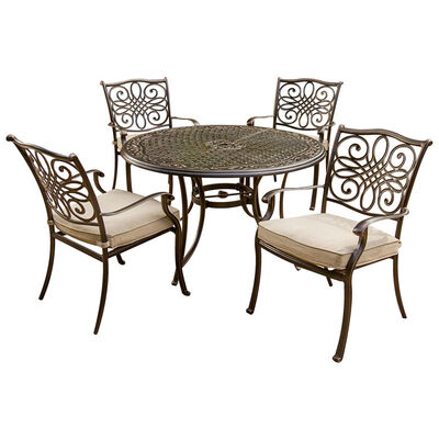 Hanover Traditions 5-Piece 48" Round Cast Top Dining Set - Tan | TRADITION5PC