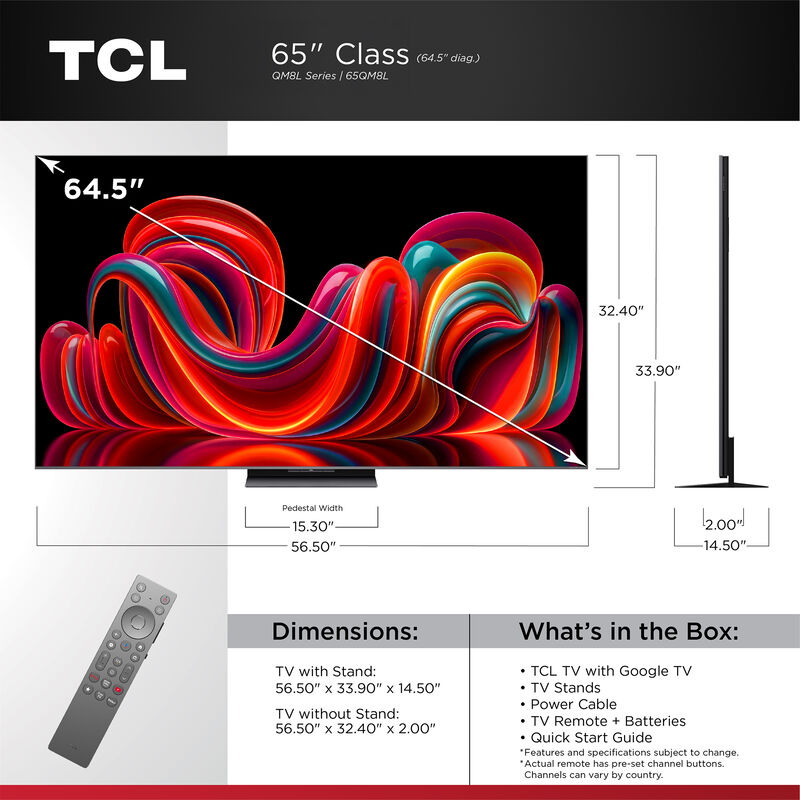 TCL - 65" Class QM8L QLED Mini-LED 4K UHD Smart Google TV, , hires