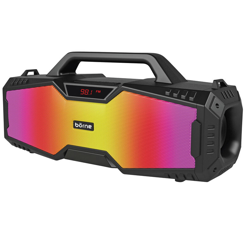 Borne High Performance Portable Bluetooth Boombox Speaker System with LED Lights- Black, , hires