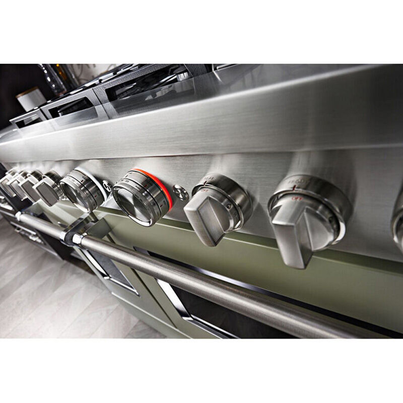 KitchenAid 48 in. 6.3 cu. ft. Smart True European Convection Double Oven Gas Range with 6 Sealed Burners & Griddle - Avocado Cream, , hires