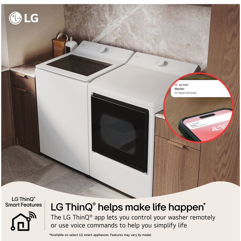 LG 27 in. 5.0 cu. ft. Smart Top Load Washer with EasyUnload & AI Sensing - Alpine White, Alpine White, hires