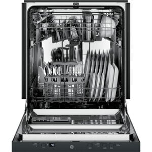 GE 24 in. Top Control Flush-Mount Dishwasher with 51 dBa Sound Level, Condensate Dry & Pocket Handle - Black, Black, hires