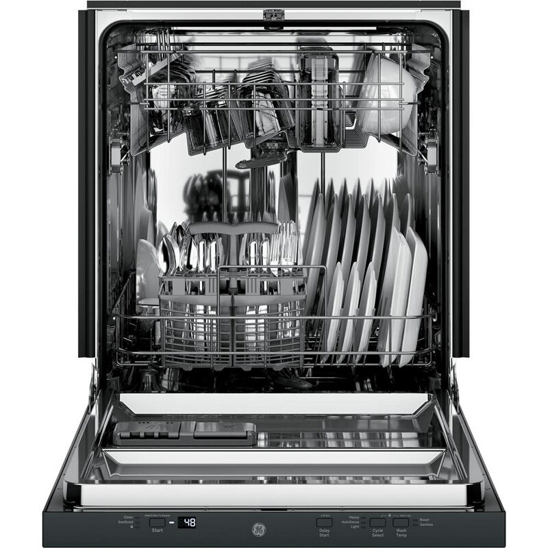 GE 24 in. Top Control Flush-Mount Dishwasher with 51 dBa Sound Level, Condensate Dry & Pocket Handle - Black, Black, hires