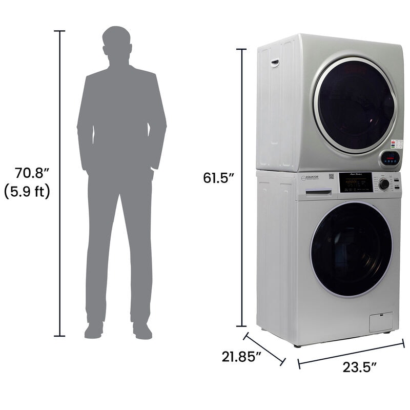 Equator 24 in. 1.6 cu. ft. Electric Front Load Laundry Center with Pet Cycle, Sanitize Cycle & Sensor Dry - Silver, Silver, hires