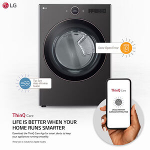 LG 27 in. 7.4 cu. ft. Smart Stackable Gas Dryer with AI Sensor Dry, TurboSteam, Sanitize & Steam Cycle - Black, Black, hires