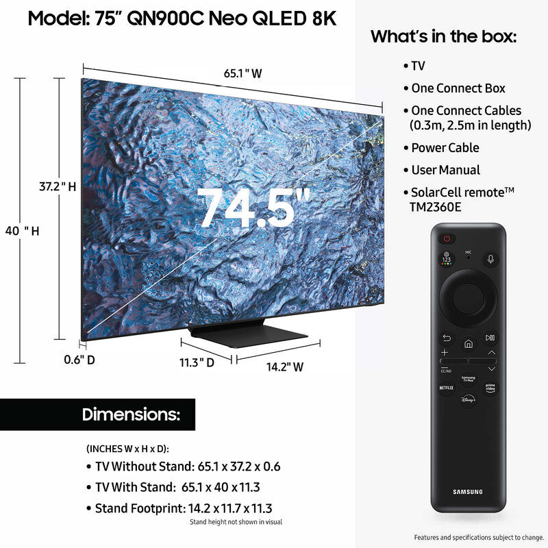Samsung - 75" Class QN900C Series Neo QLED 8K UHD Smart Tizen TV, , hires