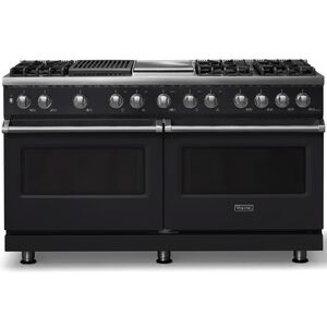 Viking 5 Series 60 in. 9.4 cu. ft. True European Convection Double Oven Dual Fuel Range with 6 Sealed Burners, Grill & Griddle - Onyx - Natural Gas, Polished Chrome Trim Option, , hires