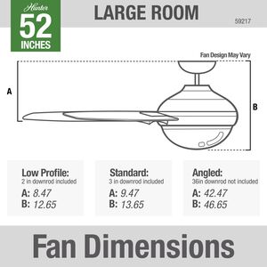Hunter Casablanca 52" Dempsey Ceiling Fan with LED Light Kit and Handheld Remote - Fresh White, , hires