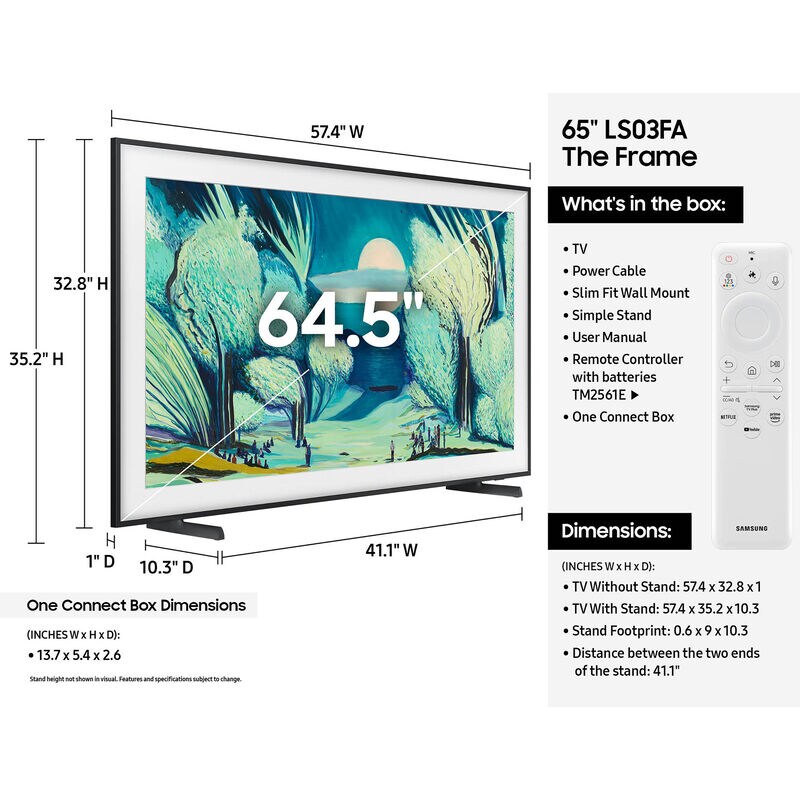 Samsung - 65" Class The Frame LS03FA QLED 4K UHD Samsung Vision AI Smart TV, , hires