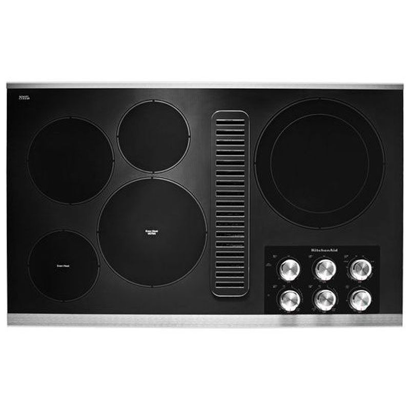 KitchenAid 36 in. 5-Burner Electric Cooktop with Downdraft, Simmer Burner & Power Burner - Stainless Steel, , hires