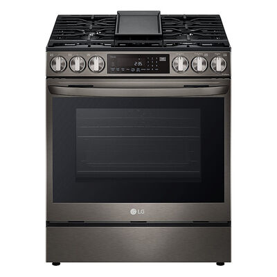 LG 30 in. 6.3 cu. ft. Smart Air Fry Convection Oven Slide-In Gas Range with 5 Sealed Burners & Griddle - Black with Stainless Steel | LSGL6335D