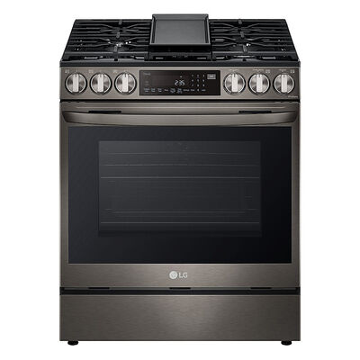 LG InstaView 30 in. 6.3 cu. ft. Smart Air Fry True European Convection Slide-In Gas Range with 5 Sealed Burners & Griddle - Black Stainless | LSGL6335D