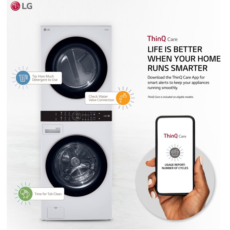 LG 27 in. WashTower with 4.5 cu. ft. Washer with 6 Wash Programs & 7.4 cu. ft. Electric Dryer with 6 Dryer Programs, Sensor Dry & Wrinkle Care - White, White, hires