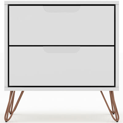 Manhattan Comfort Rockefeller Mid-Century Modern 2-Drawer Nightstand White | 102GMC1