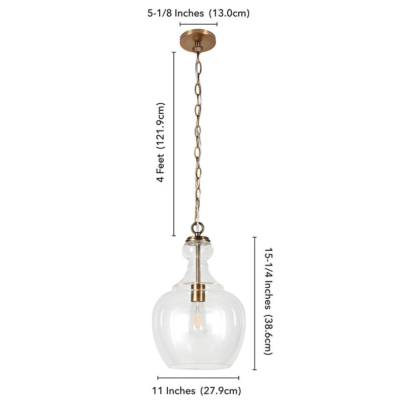 Hudson & Canal Westford 11 in. Pendant with Clear Glass - Brass, , hires