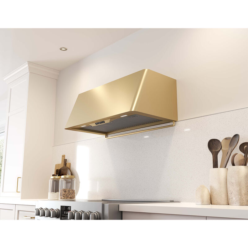 Zephyr Designer Collection 36 in. Canopy Pro Style Range Hood with 3 Speed Settings & 2 LED Lights - Satin Gold, , hires
