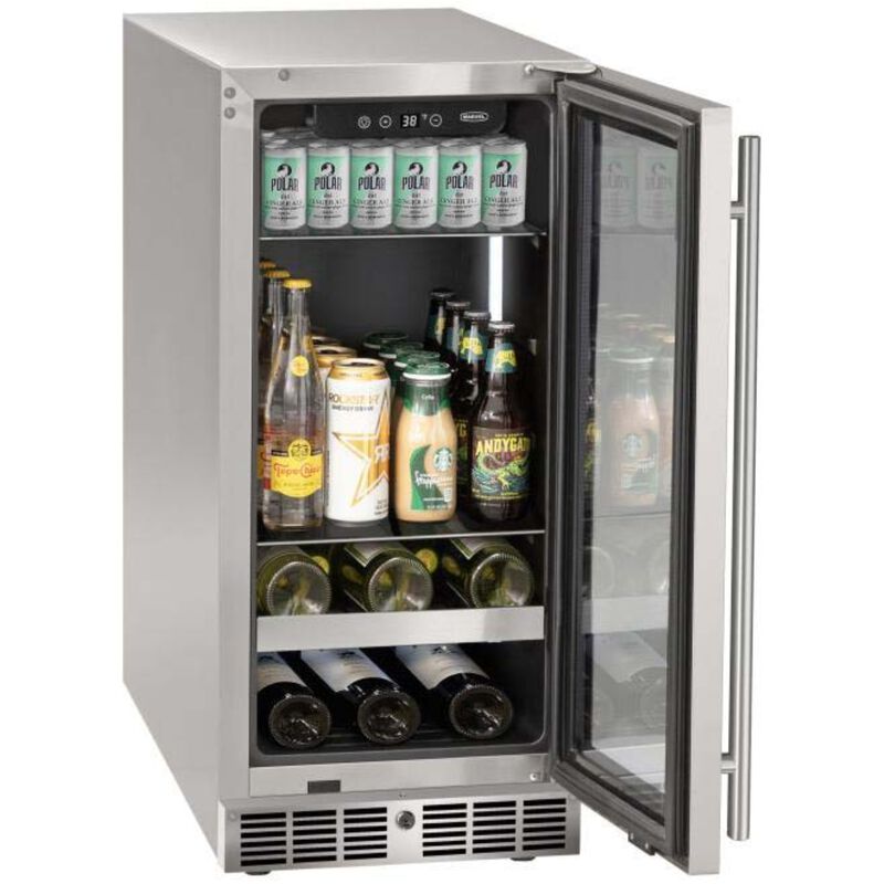 Marvel The Essential Collection 15 in. Built-In 3.0 cu. ft. Compact Beverage Center with Adjustable Shelves & Digital Control - Stainless Steel, , hires