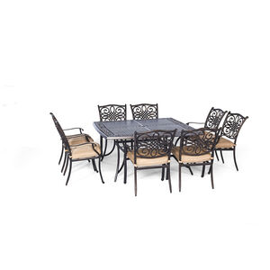 Hanover Traditions 9-Piece 60" Square Cast Top Dining Set - Tan, , hires