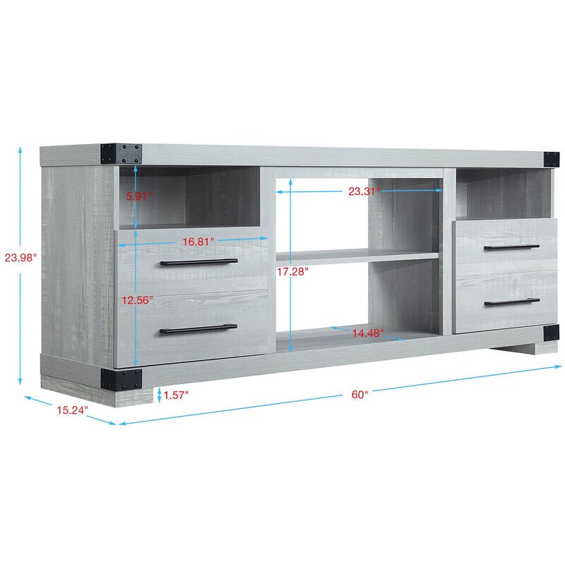 Manhattan Comfort Richmond 60" TV Stand with 2 Drawers & 4 Shelves - Gray, , hires