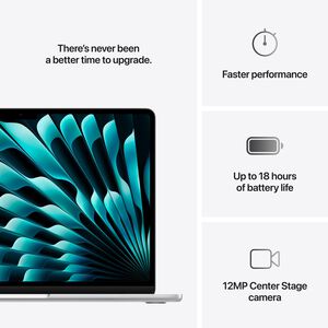 Apple MacBook Air (2025) 13.6 in. Notebook with Apple Intelligence, Apple M4 10-Core CPU, 10-Core GPU, 16 GB RAM, 512 GB SSD, up to 18 Hrs. of Battery Life & Mac OS - Silver, , hires