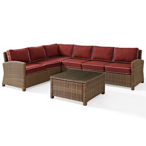 Crosley Bradenton 5 Piece Wicker Outdoor Sectional - Sangria, , hires