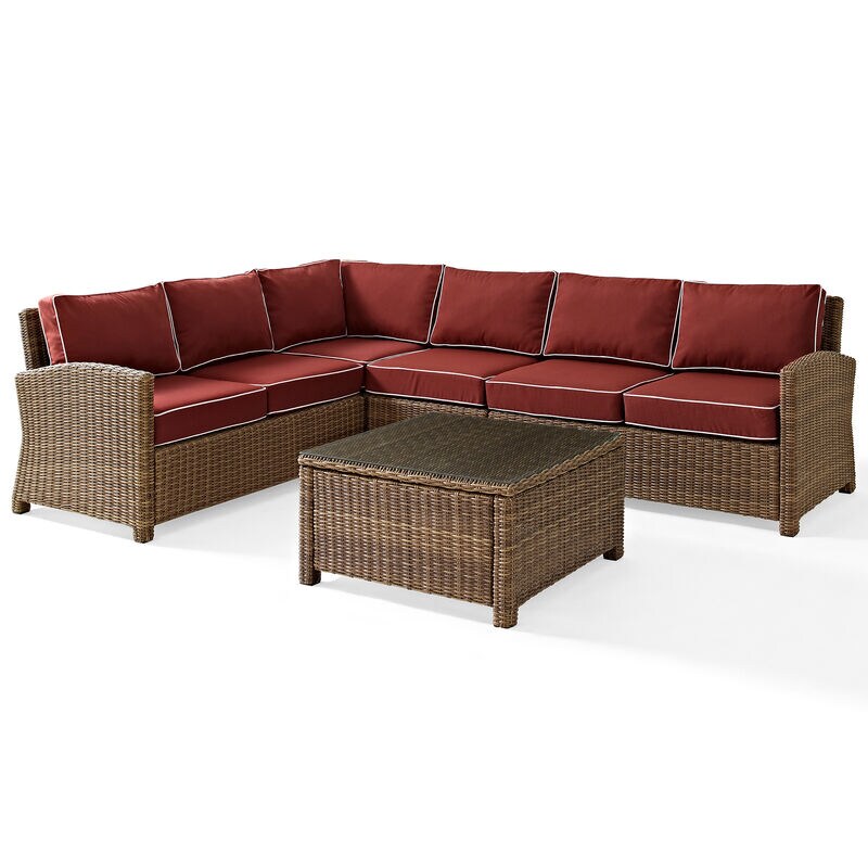 Crosley Bradenton 5 Piece Wicker Outdoor Sectional - Sangria, , hires