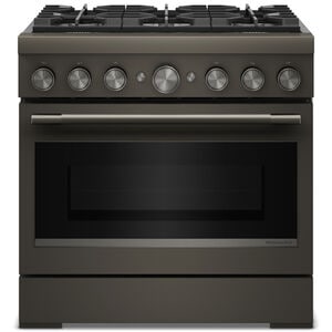 KitchenAid Commercial-Style 36 in. 5.1 cu. ft. Air-Fry True European Convection Dual Fuel Range with 6 Sealed Burners - Black Ore, , hires