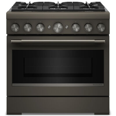 KitchenAid Commercial-Style 36 in. 5.1 cu. ft. Air-Fry True European Convection Dual Fuel Range with 6 Sealed Burners - Black Ore | KFDS936SBE