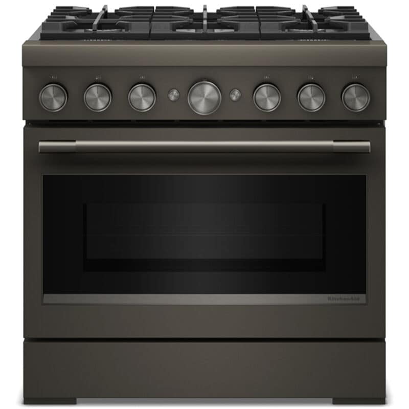 KitchenAid Commercial-Style 36 in. 5.1 cu. ft. Air-Fry True European Convection Dual Fuel Range with 6 Sealed Burners - Black Ore, , hires