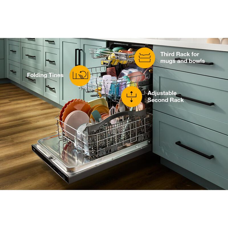 Whirlpool 24 in. Top Control Dishwasher with 47 dBA Sound Level, 3rd Rack & Auto Open Air Dry - Fingerprint Resistant Black Stainless, , hires