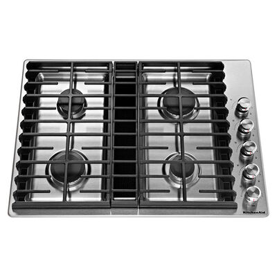 KitchenAid 30 in. 4-Burner Natural Gas Cooktop with Simmer Burner & Power Burner - Stainless Steel | KCGD500GSS