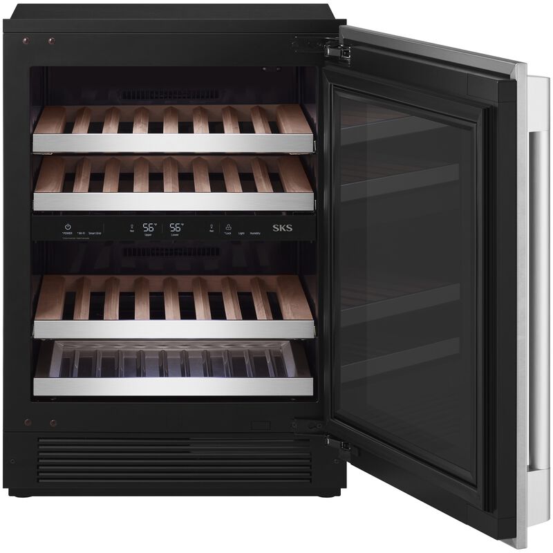 SKS 24 in. Undercounter Smart Wine Cooler with Metal & Wood Racks, Dual Temperature Zones & 41 Bottle Capacity - Custom Panel Ready, , hires