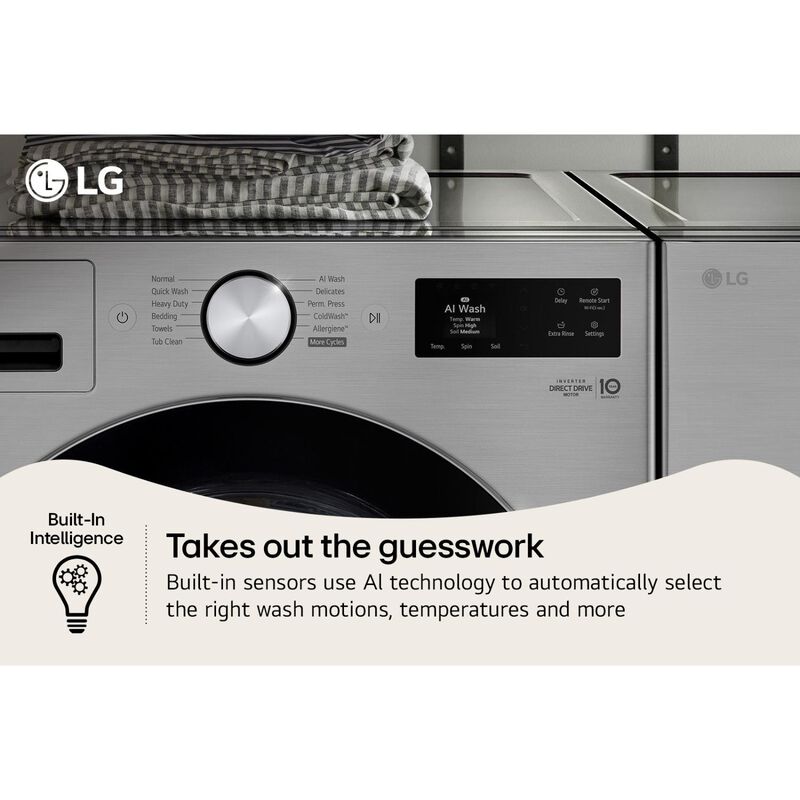 LG 27 in. 5.0 cu. ft. Smart Stackable Front Load Washer with TurboWash 360, AI DD Built-In Intelligence, Sanitize & Steam Cycle - Graphite Steel, , hires