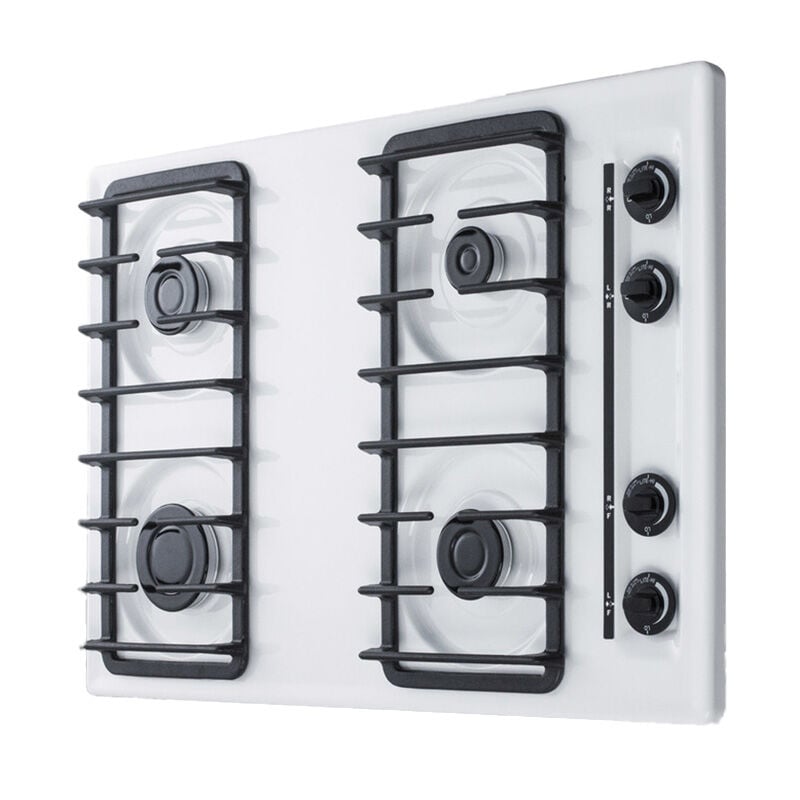 Summit 30 in. 4-Burner Natural Gas Cooktop with Simmer Burner - White, , hires