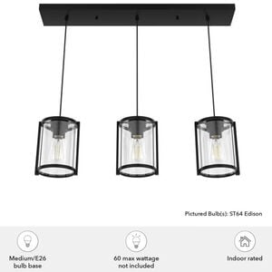 Hunter Astwood 9 in. 3-Light Linear Cluster Ceiling Light with Clear Glass - Matte Black, , hires