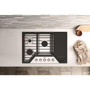 Whirlpool 36 in. 5-Burner Natural Gas Cooktop with Griddle, Simmer Burner & Power Burner - Stainless Steel, , hires