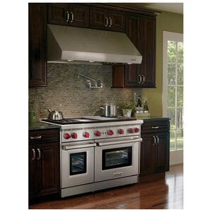 Wolf 48 in. 6.9 cu. ft. Standard Convection Double Oven Gas Range with 4 Sealed Burners, Grill & Griddle - Stainless Steel, , hires