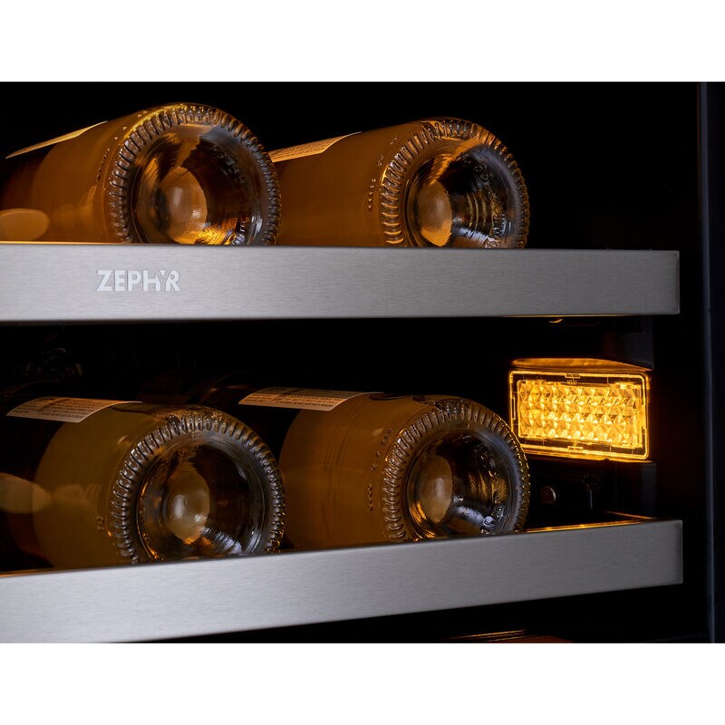 Zephyr Presrv Series 24 in. Undercounter Wine Cooler with Glass & Wood Racks, Dual Temperature Zones & 21 Bottle Capacity - Stainless Steel, , hires