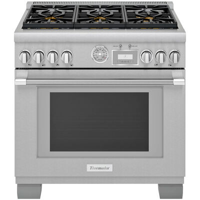 Thermador Pro Grand Professional Series 36 in. 5.7 cu. ft. Smart Convection Oven Freestanding Dual Fuel Range with 6 Sealed Burners - Stainless Steel | PRD366WGU