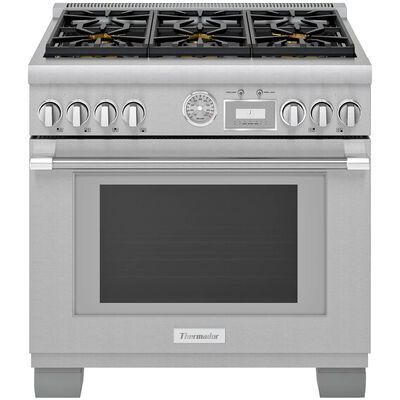 Thermador Pro Grand Professional Series 36 in. 5.7 cu. ft. Smart True European Convection Dual Fuel Range with 6 Sealed Burners - Stainless Steel | PRD366WGU