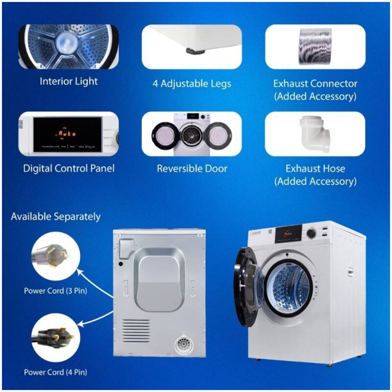 Equator Deluxe 24 in. 4.0 cu. ft. Stackable Electric Dryer with Sensor Dry, Sanitize & Steam Cycle - White, , hires