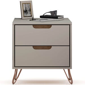 Manhattan Comfort Rockefeller Mid-Century Modern 2-Drawer Nightstand Off White/Natural, White, hires