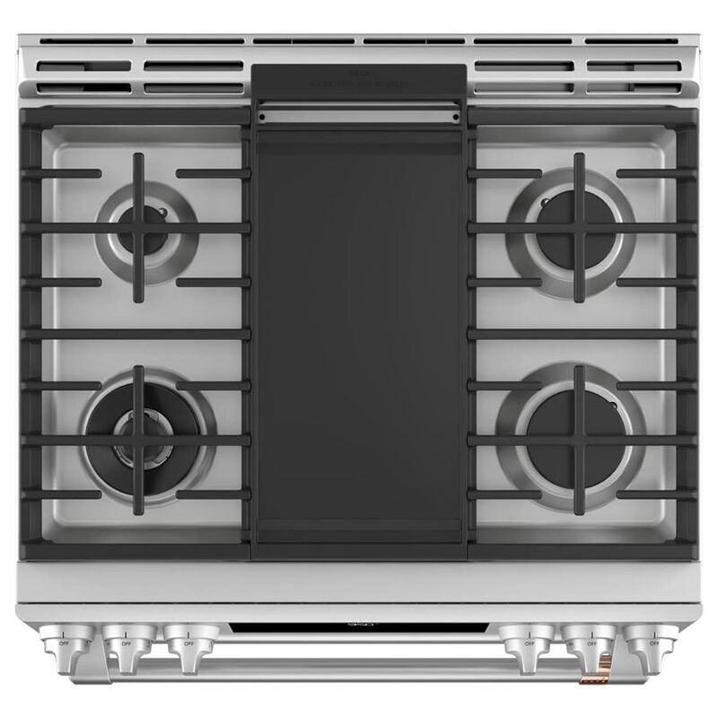 Cafe 30 in. 7 cu. ft. Smart Air Fry True European Convection Double Oven Slide-In Dual Fuel Range with 6 Sealed Burners & Griddle - Stainless Steel, Stainless Steel, hires