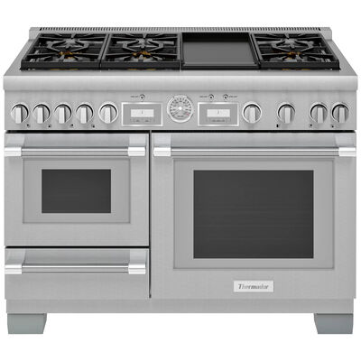 Thermador Pro Grand Professional Series 48 in. 4.9 cu. ft. Smart Convection Double Oven Freestanding Dual Fuel Range with 6 Sealed Burners & Griddle - Stainless Steel | PRD48WDSGU