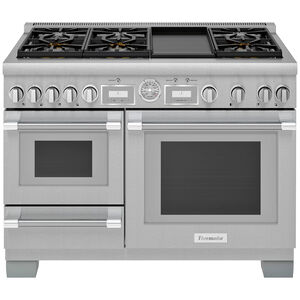 Thermador Pro Grand Professional Series 48 in. 4.9 cu. ft. Smart Convection Double Oven Freestanding Dual Fuel Range with 6 Sealed Burners & Griddle - Stainless Steel, , hires