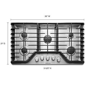 KitchenAid 36 in. 5-Burner Natural Gas Cooktop with Simmer Burner & Power Burner - Stainless Steel, , hires