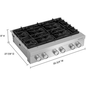 KitchenAid Commercial-Style 36 in. 6-Burner Natural Gas Rangetop with Simmer Burner & Power Burner - Stainless Steel, , hires