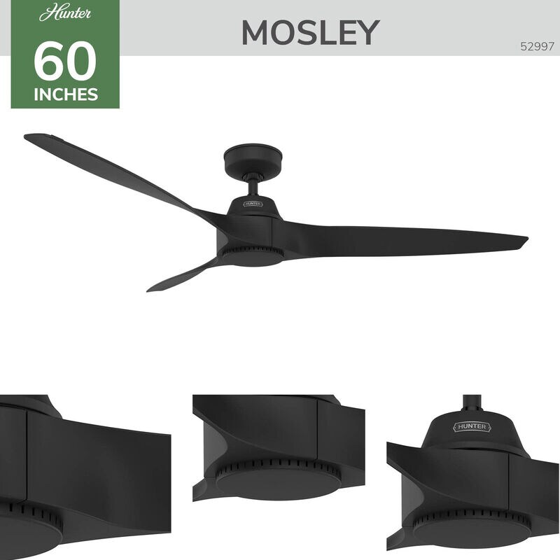 Hunter 60 in. Mosley Energy Star Damp Rated Ceiling Fan and Wall Control - Matte Black, , hires