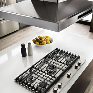 KitchenAid 36 in. Convertible Chimney Style Range Hood with 585 CFM, 3 Fan Speeds , 4 LED & 2 Halogen Lights - Stainless Steel, Stainless Steel, hires