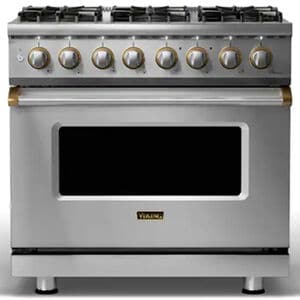 Viking 5 Series 36 in. 5.6 cu. ft. True European Convection Dual Fuel Range with 6 Sealed Burners - Stainless Steel with Brass, , hires